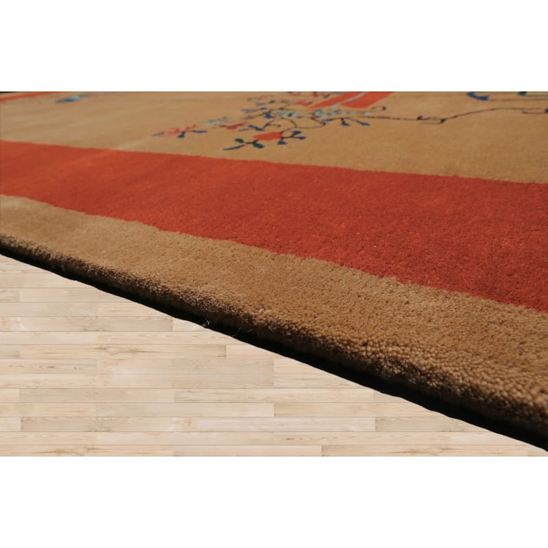 Beige Chinese Art Deco New Zealand Wool Hand Tufted Multi Size Oriental Area Rug LoomBloom