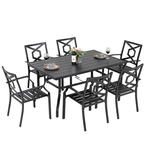 NUU GARDEN 7-piece Black Metal Patio Dining Set with Stackable Chairs