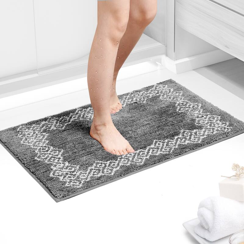 Deconovo Geometric Pattern Soft Bathroom Mat Rug (1 PC) - 17x24/24x36 - White and Grey