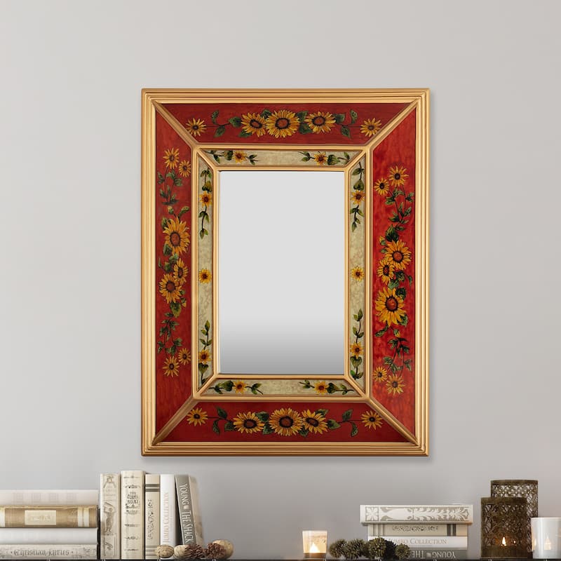 Novica Handmade Flowers For The Fire Reverse-Painted Glass Wall Mirror - Red