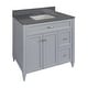 preview thumbnail 35 of 109, Vail 37" Bathroom Vanity with Cultured Marble Top Sink w/ Backsplash in White with White Basin Grey - Galaxy Grey