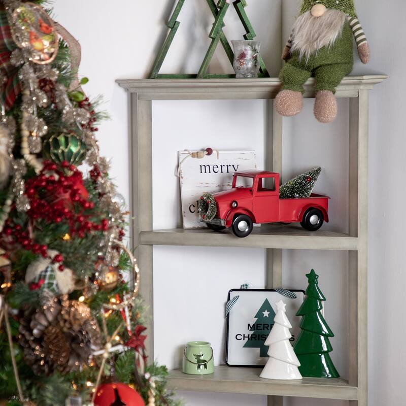 8" Merry Christmas Metal Wall Sign with Green Check Ribbon