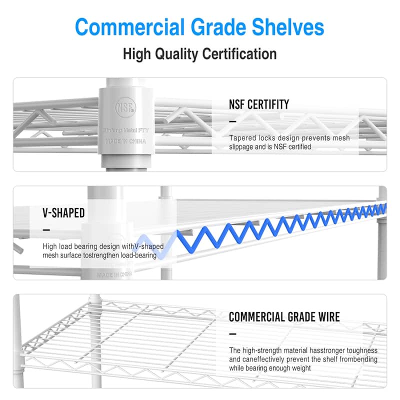 3 Tier Heavy Duty 1050 LBS NSF Height Adjustable Metal Storage Shelves
