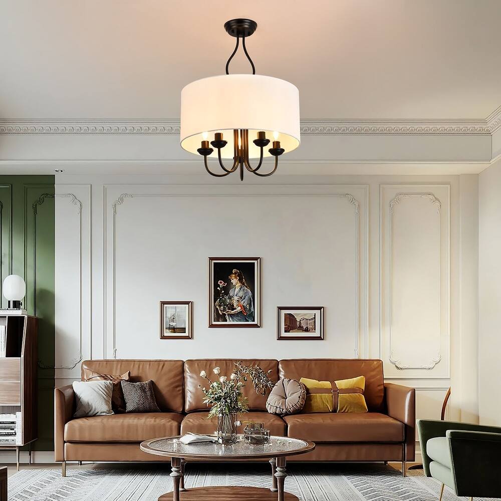 5-Light Linen Semi Flush Mount Light - Matte Black