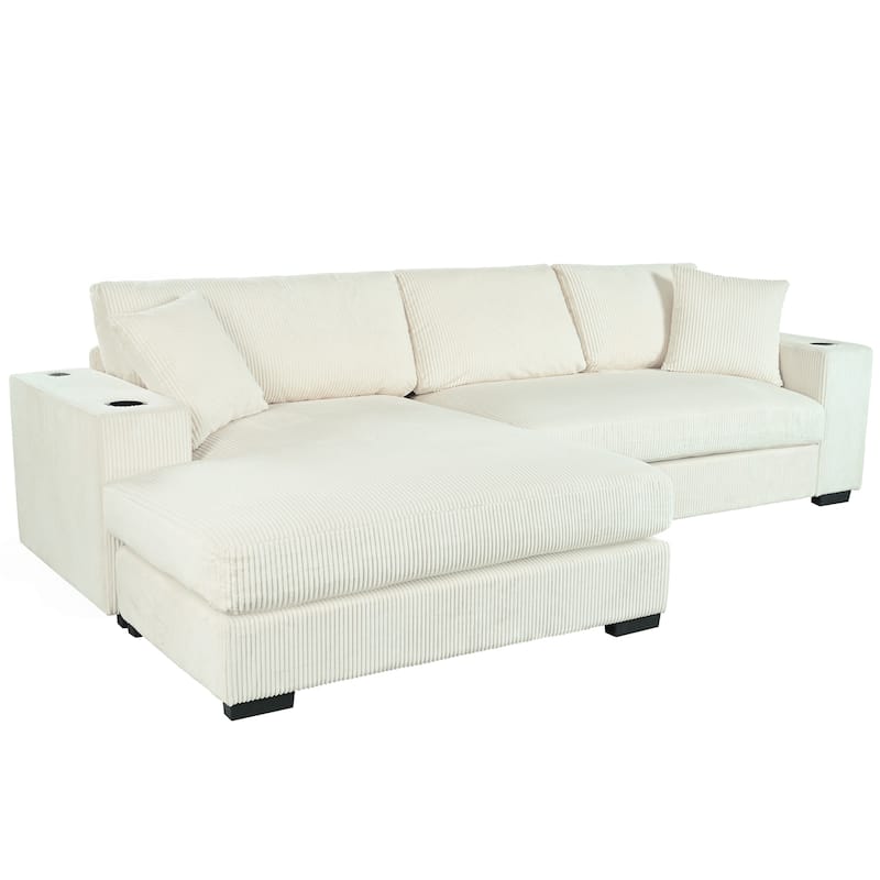 Luxurious Large Sectional Sofa with Thick Cushions, Lounge, Built-in Cup Holders & Charging Ports