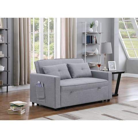 Zoey Linen Convertible Sleeper Loveseat with Side Pocket