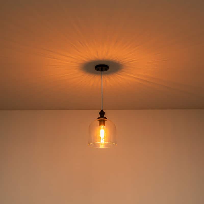 1-Light Modern Industrial Dome Pendant Light with Bell Shape Clear Hammered Glass and Adjustable Hanging Height
