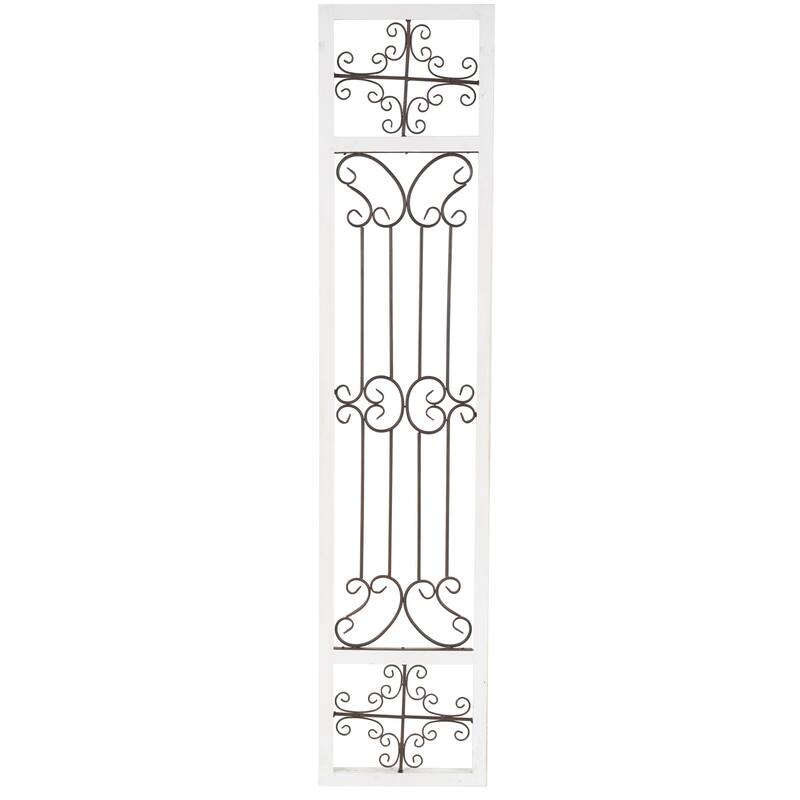 Wood Scroll Distressed Ornamental Panel Home Wall Decor with Bronze Metal Wire Details - Cream - Roche River Decor - Cream