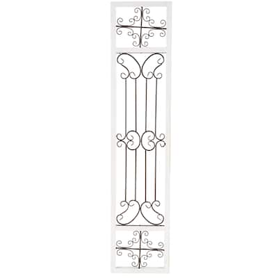 Wood Scroll Distressed Ornamental Panel Home Wall Decor with Bronze Metal Wire Details - Cream - Roche River Decor