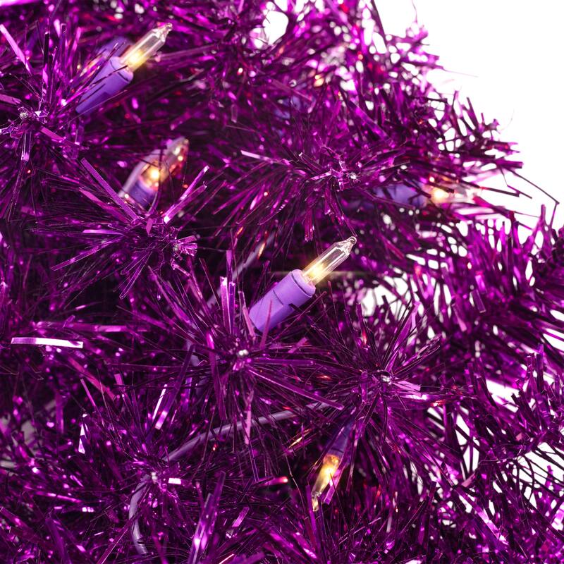 Pre-Lit Tinsel Artificial Christmas Wreath - 24" - Purple - Clear Lights