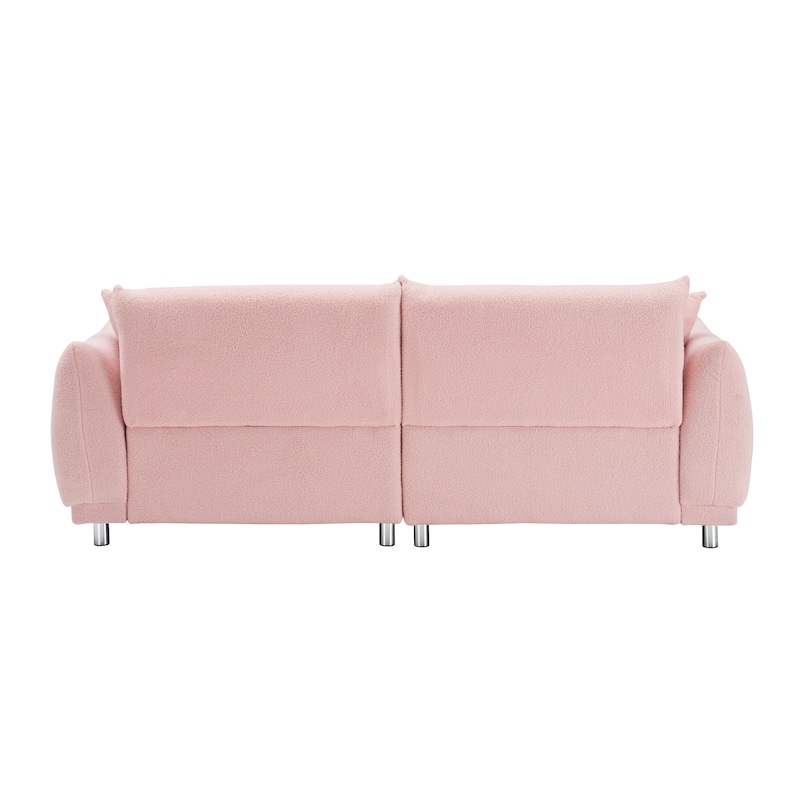 Fabric Sofa Tufted Couch, Upholstered Deep Seat Sofa with 4 Throw Pillows, Modern Lounge Couch with Round Metal Legs