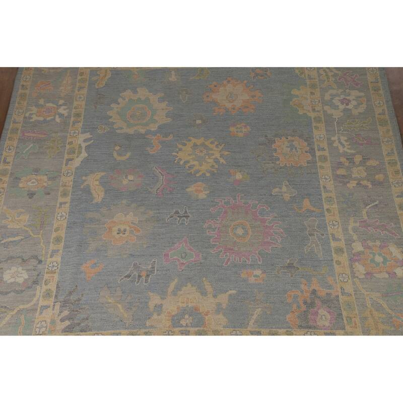 Hand Knotted Oriental 100% Wool Carpet Transitional All-Over Navy Blue & Blues Oushak Area Rug - 9' 11'' X 8' 4''
