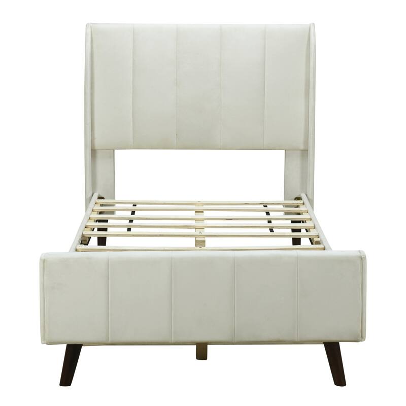 Twin Size Velvet Upholstered Platform Bed with Slats and Legs