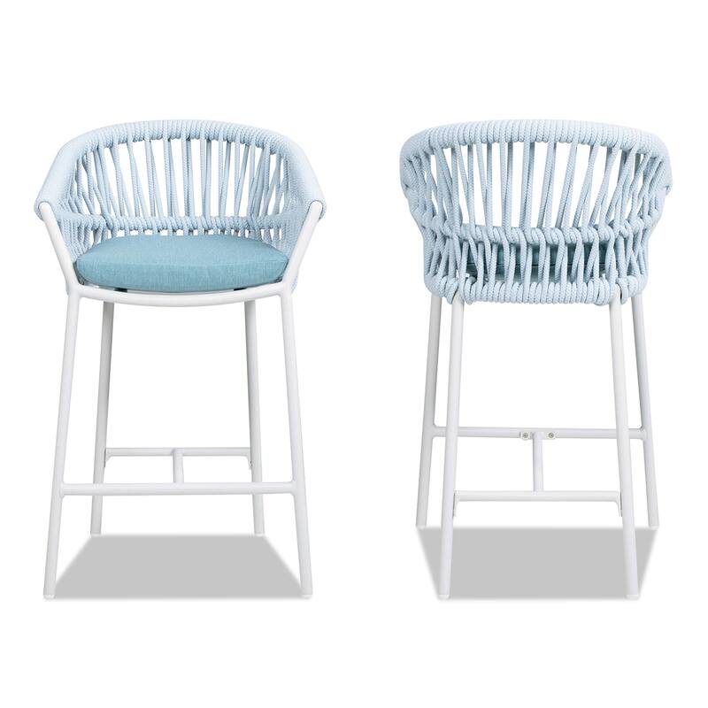 Maiden 27" Woven Rope Upholstered Patio Counter Stools (Set of 2)