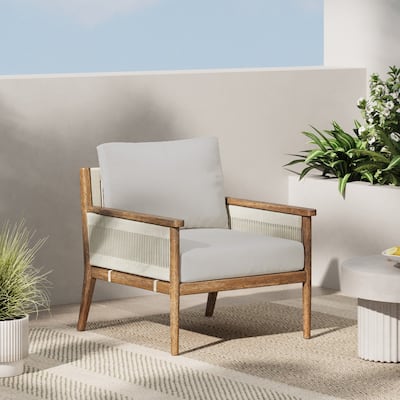 Kayden Bohemian Wooden Upholstered Armchair with Removable Cushion Covers and Solid Acacia Wood Frame
