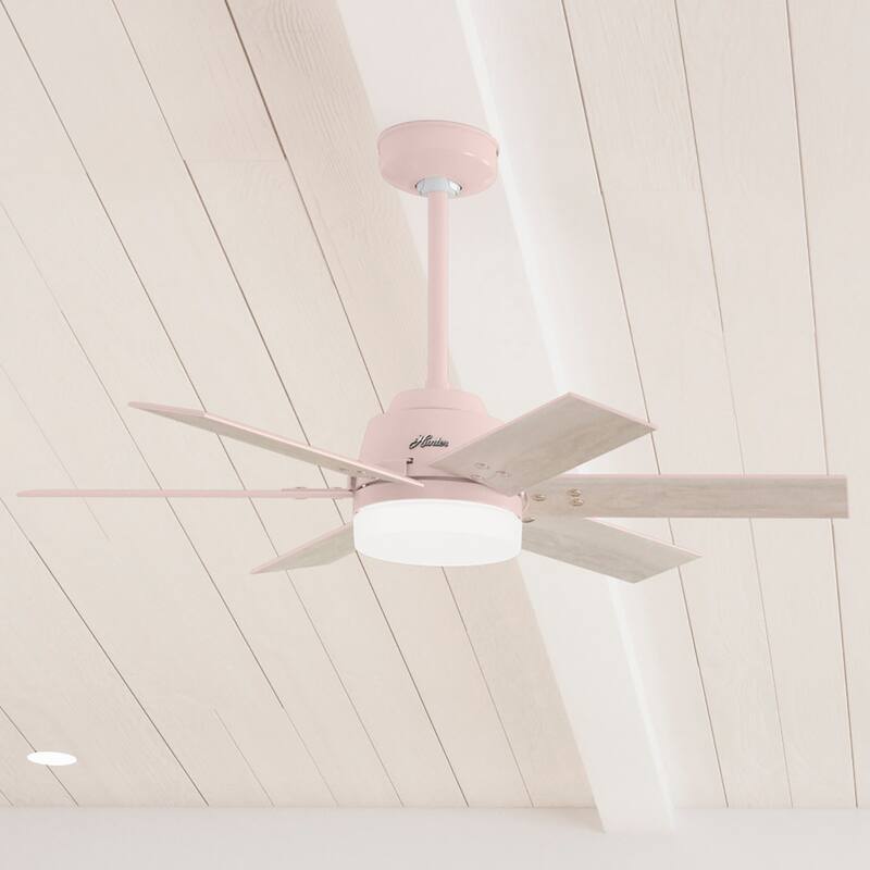 Hunter 44" Pacer Ceiling Fan with LED Light Kit and Handheld Remote - Modern Farmhouse, Transitional - Blush Pink
