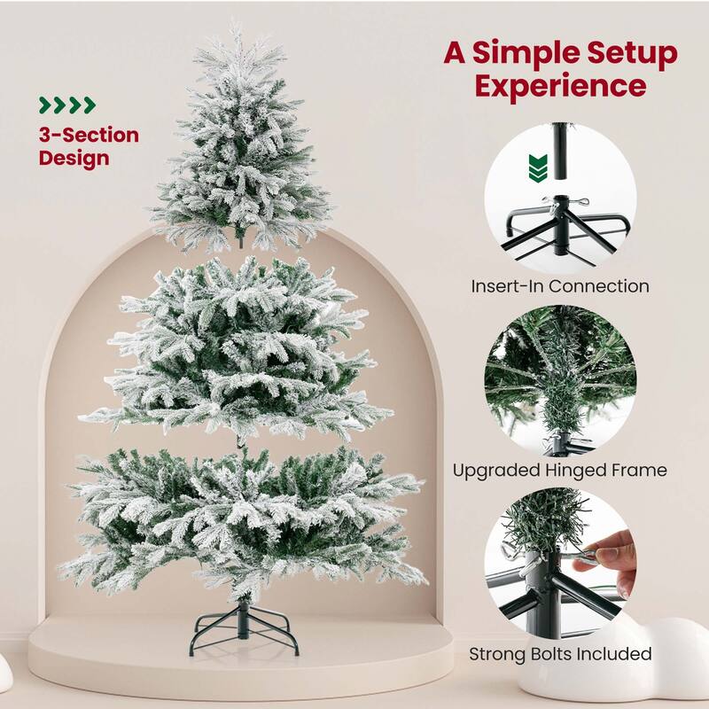 Costway 4.5 FT/6FT/7FT Pre-Lit Christmas Tree Snow Flocked Hinged Xmas