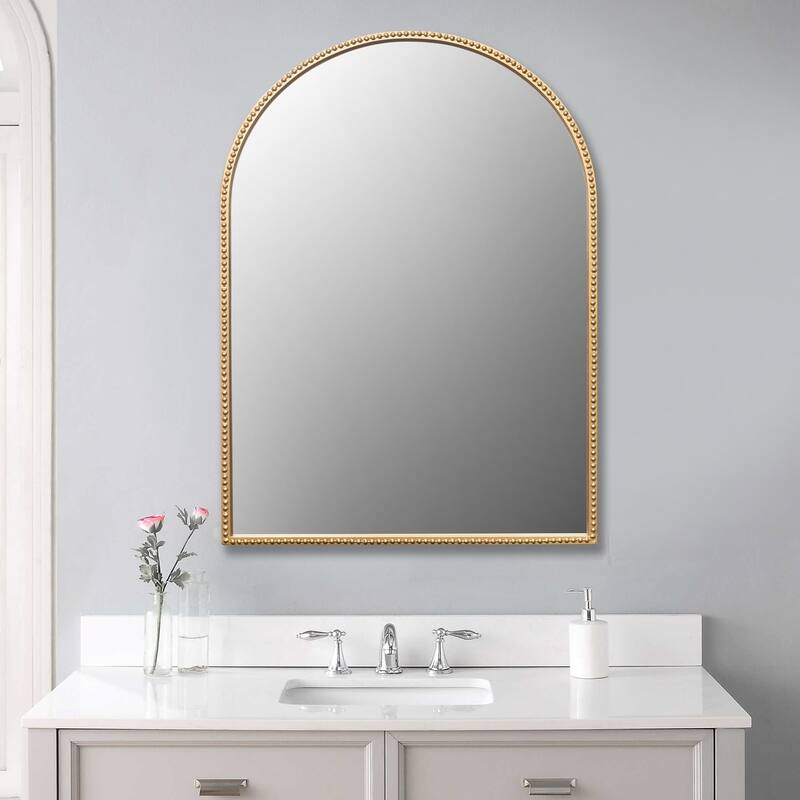 Nuvelle Curve Top Studded Gold Metal Framed Wall Mirror