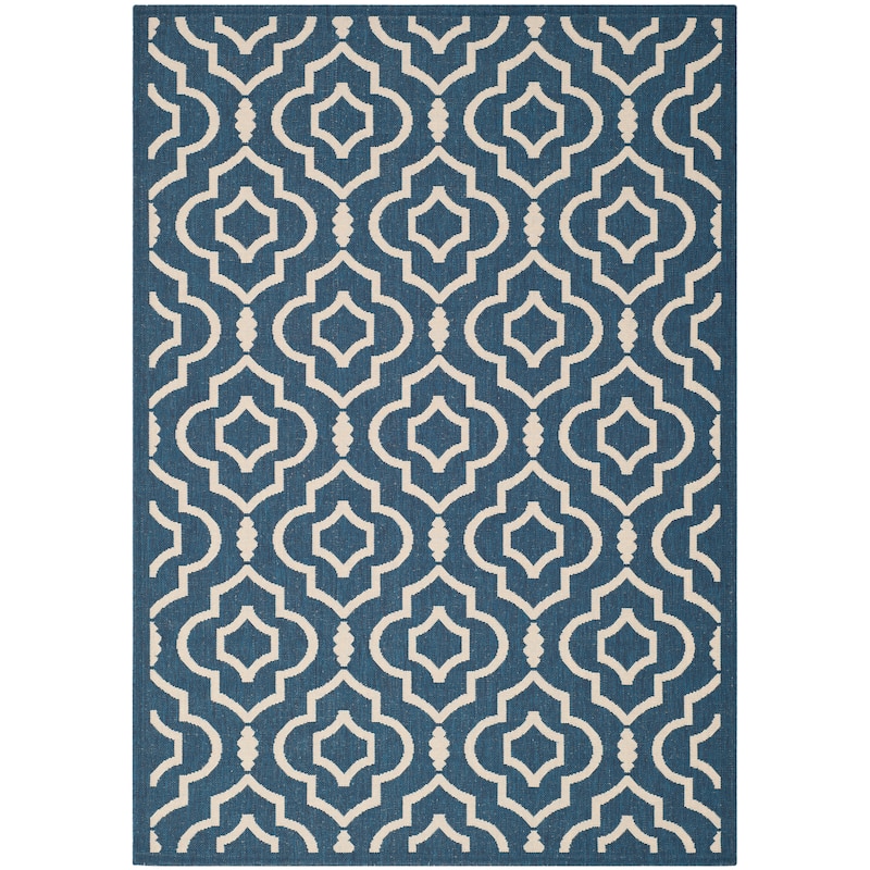 SAFAVIEH Courtyard Rheta Indoor/ Outdoor Waterproof Patio Backyard Rug - 5'3" x 7'7" - Navy/Beige