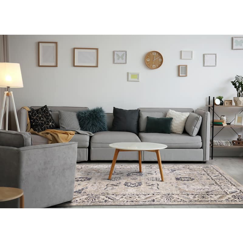 Santiago Classic Floral Cream Blue Area Rug