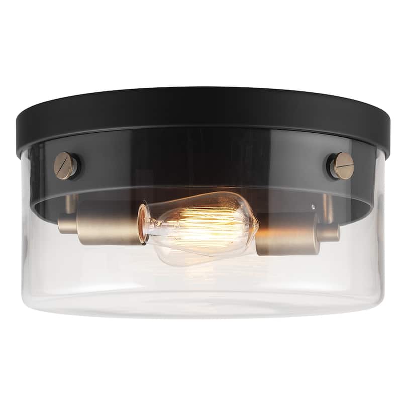 Tayce 2-Light Matte Black Flush Mount Ceiling Light with Matte Brass Accents and Clear Glass Shade - one size