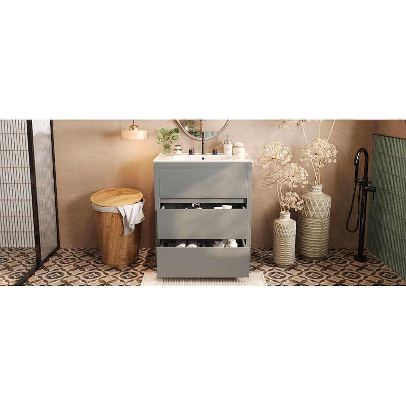 Freestanding Bathroom Vanity with Ceramic Sink and Drawers