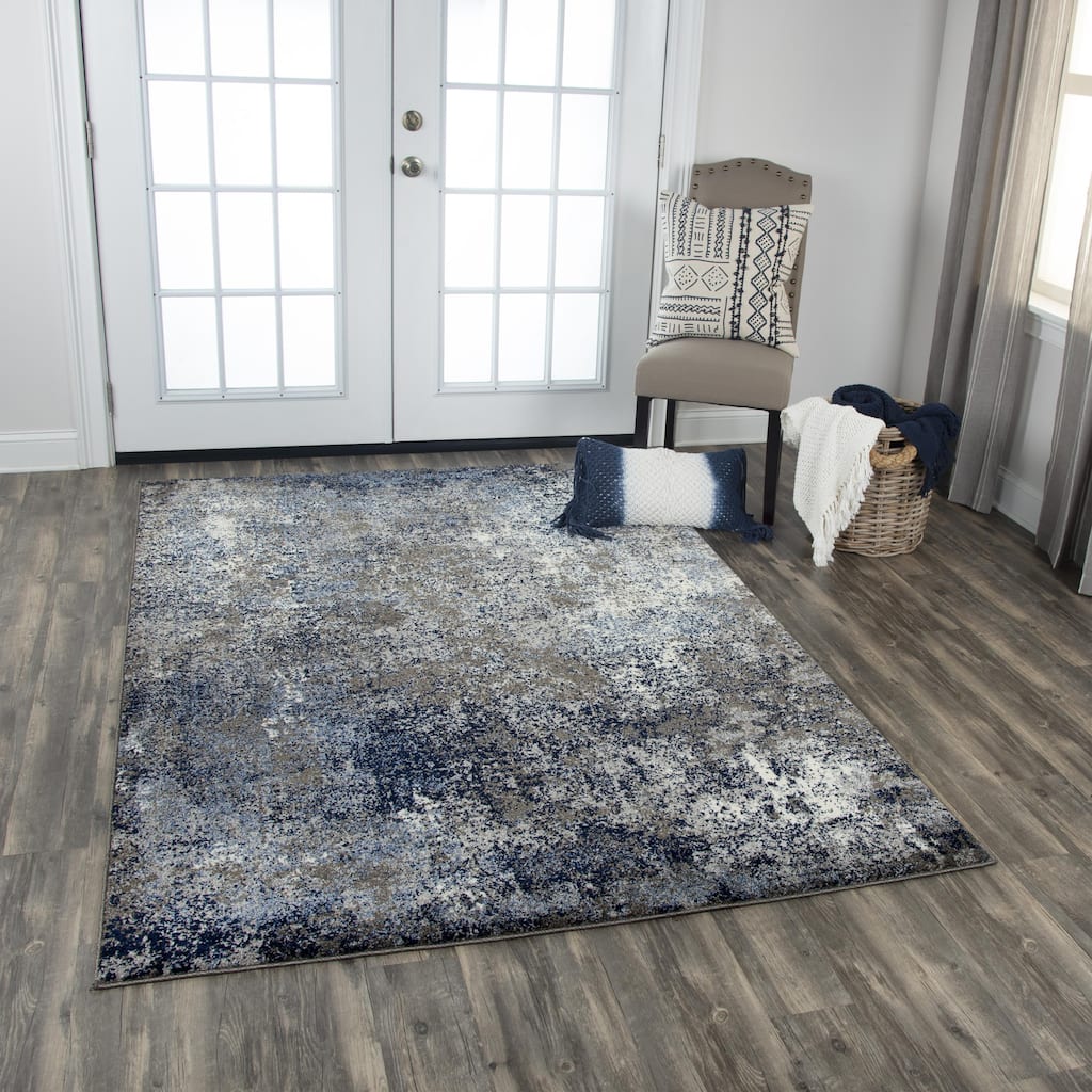 Alora Decor Venice Ivory, Beige, Silver, Charcoal, and Blue Abstract Rug
