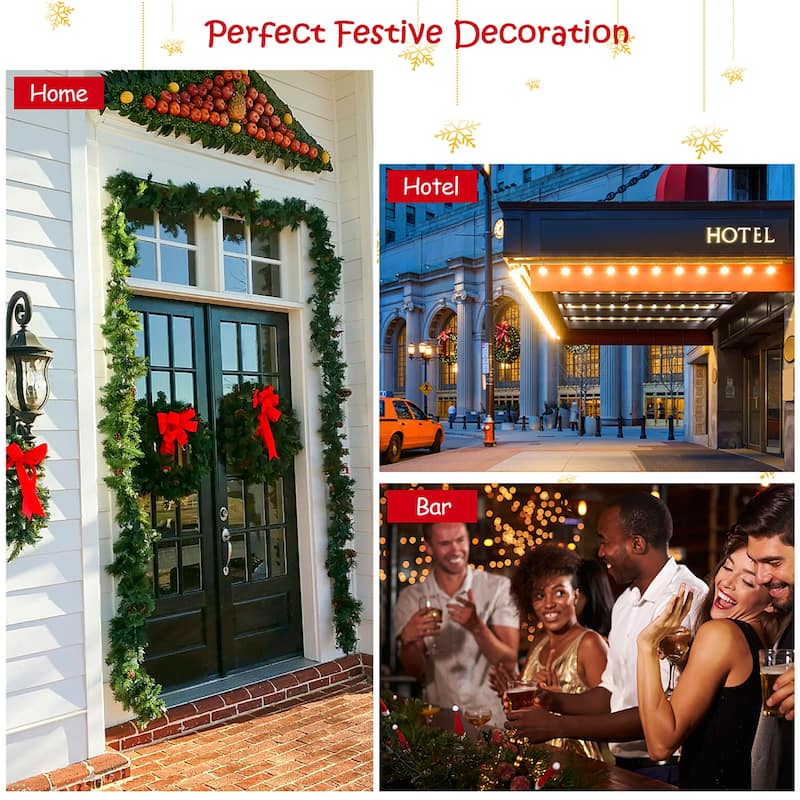 Costway 9ft Pre-lit Christmas Garland w/ Snow Flocked Tips Red Berries - 9 FT