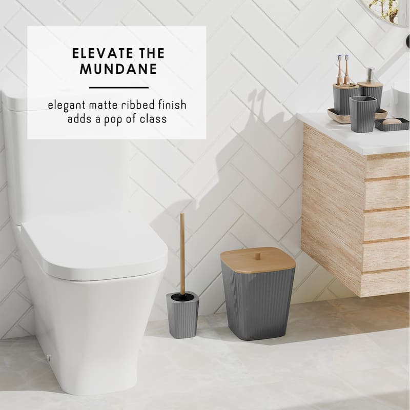 Empyrean Bamboo Bathroom Accessories Set with Shower Curtain Set, Toilet Brush, Trash Can & Soap Dispenser
