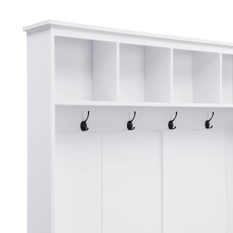 Roomfitters Elegant Wide Hall Tree with Lift-Top Bench, Wooden Mudroom Organizer with 5 Coat Hooks and 2 Storage Sections