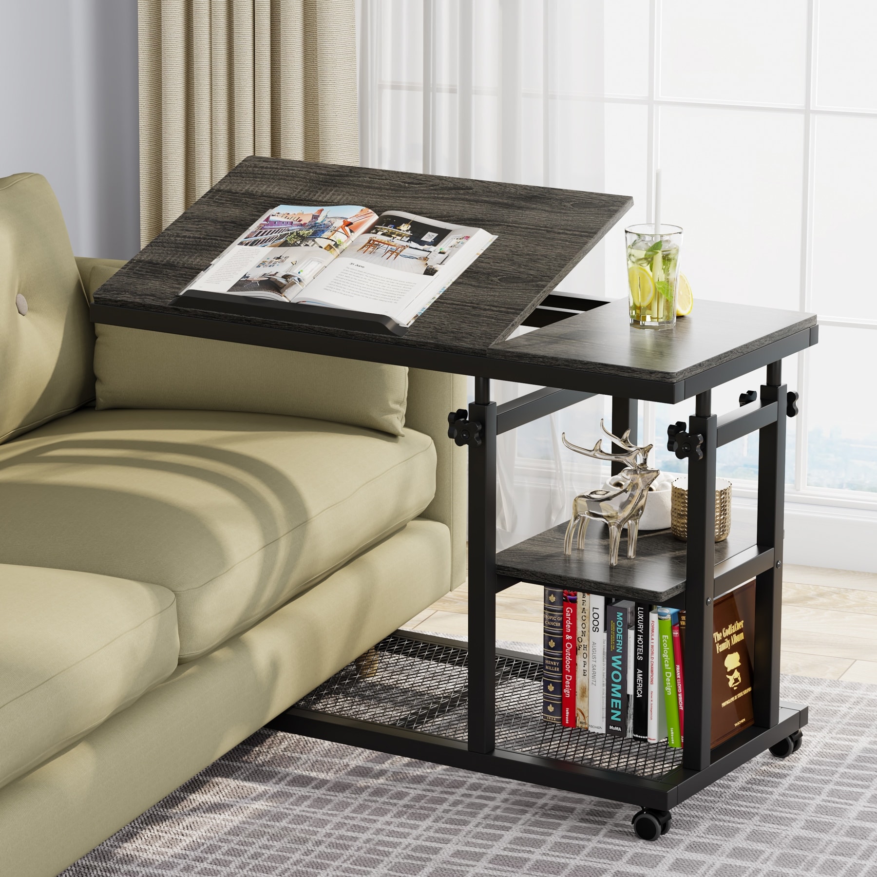 Height Adjustable C Table with Wheels