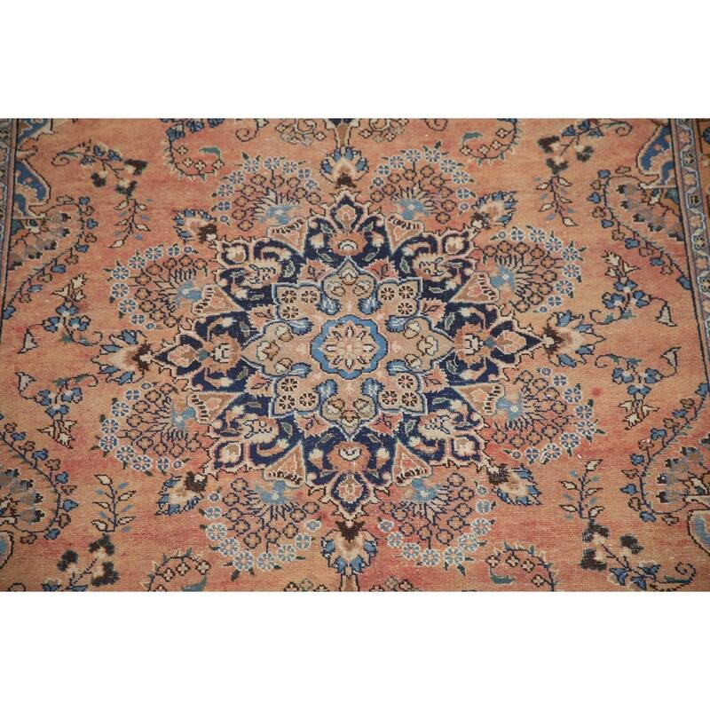 Hand Knotted Oriental 100% Wool Carpet Traditional Floral Oranges & Rust Mashad Area Rug - 9' 7'' X 6' 6''