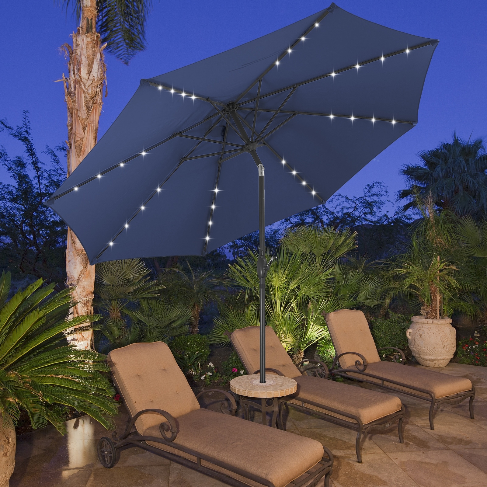 Ainfox 10ft Patio Umbrella with Lights Outdoor Solar Umbrella