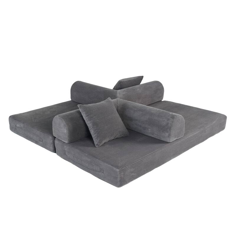 Corduroy Folding Compressed Sofa Couch with Freely Configurable Layout