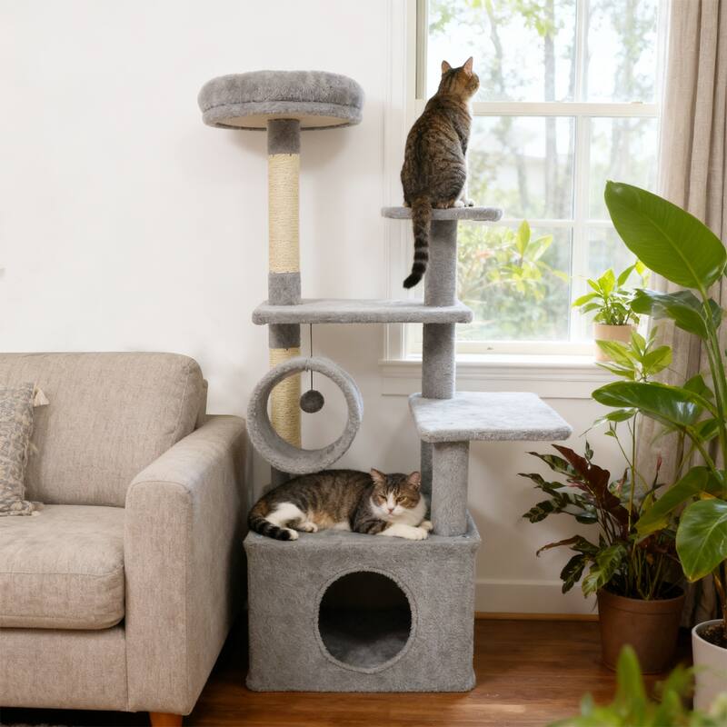 Gymax 48'' Tall Cat Tree w/ Large Condo Padded Top Perch Jute