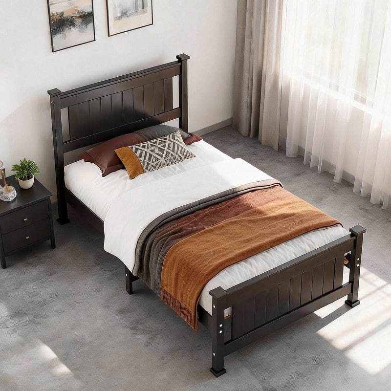 Twin Size Black Wood Platform Bed Frame with Headboard,Under Bed Storage Space,No Box Spring Needed,Heavy duty - Black - Twin