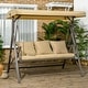 preview thumbnail 10 of 16, Outsunny 3-Seat Patio Swing Chair, Outdoor Canopy Swing Glider with Cushion with 3 Throw Pillows & Adjustable Shade for Porch Khaki
