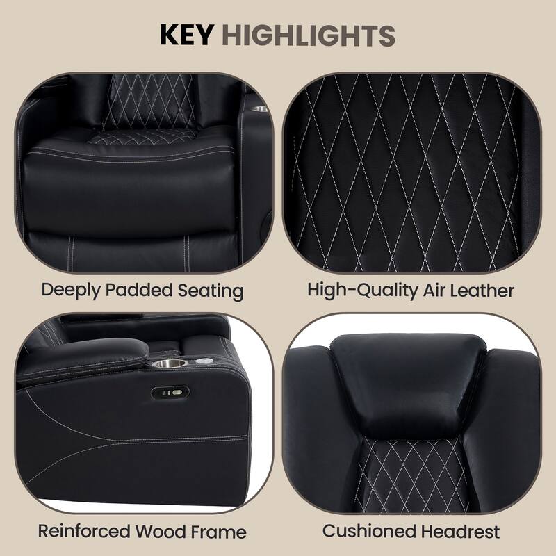 Power Reclining Sofa, Loveseat & Chair – Home Theater Seating with Wireless Charging, USB Port, Storage & Built-in Speakers