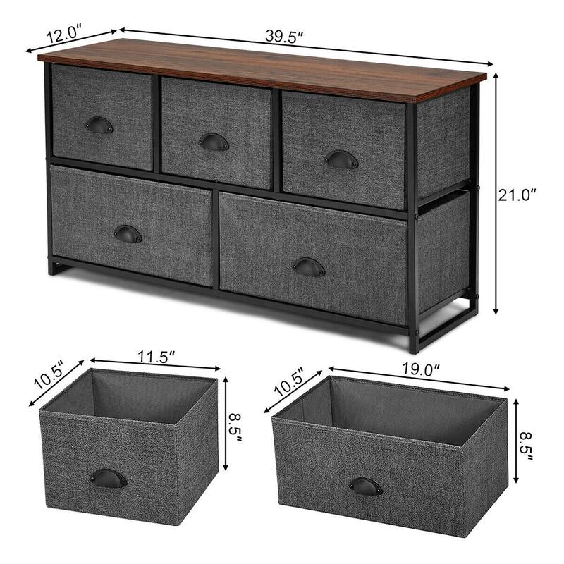 5 Drawers Dresser Storage Tower Fabric Storage Chest with Metal Frame