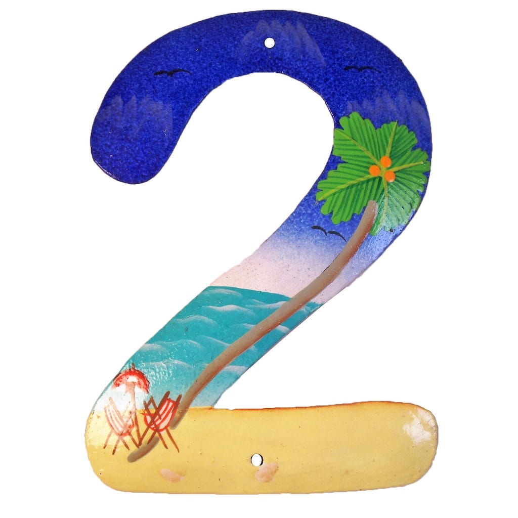 Tropical Beach House Numbers Haitian Metal Art Number Two 2 - Blue