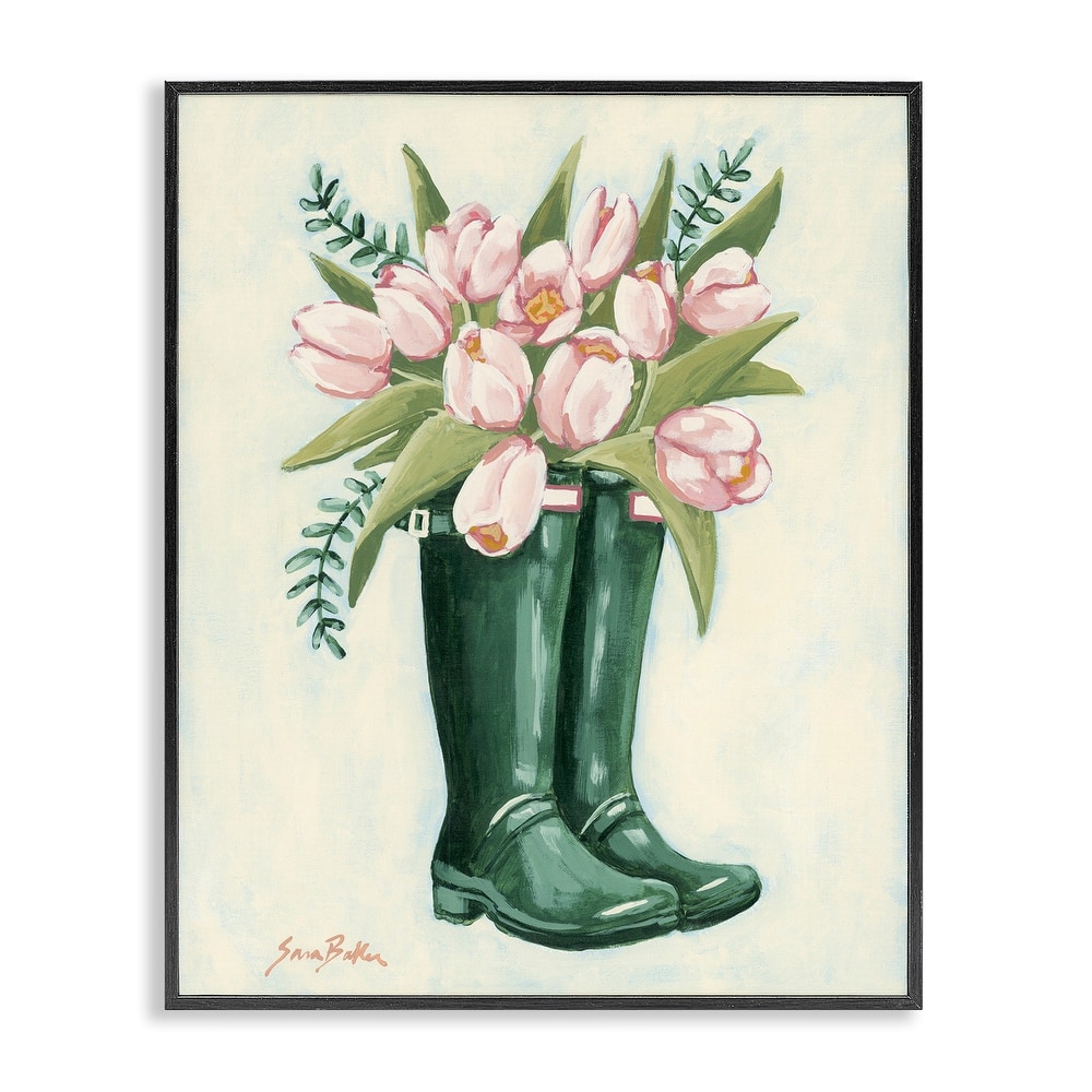 Stupell Tulips in Rain Boots Framed Giclee Art Design By Sara Baker