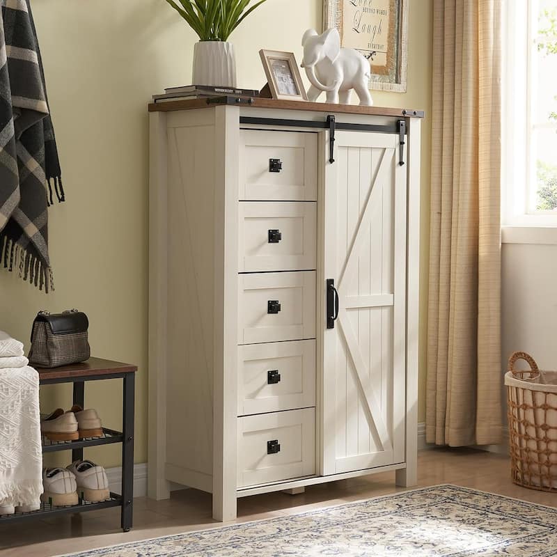 Farmhouse 5 Drawers Dresser, Chest of Drawers, Organizer Dresser