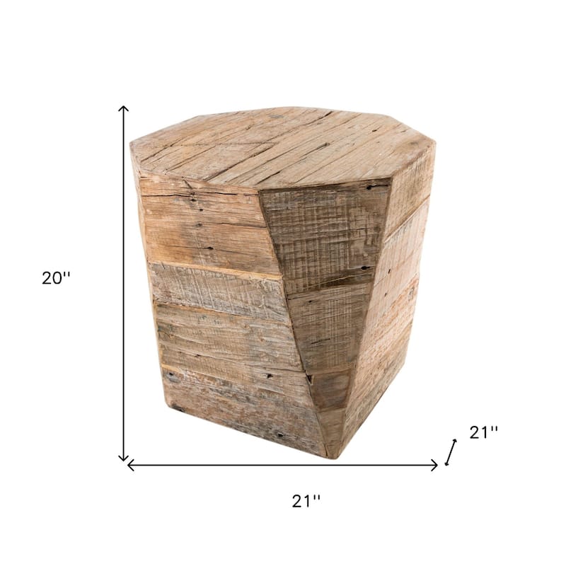 Brown Solid Wood Hexagonal End Table with Rustic Distressed Finish and Block Base - 21” x 21” x 20” (D x W x H)