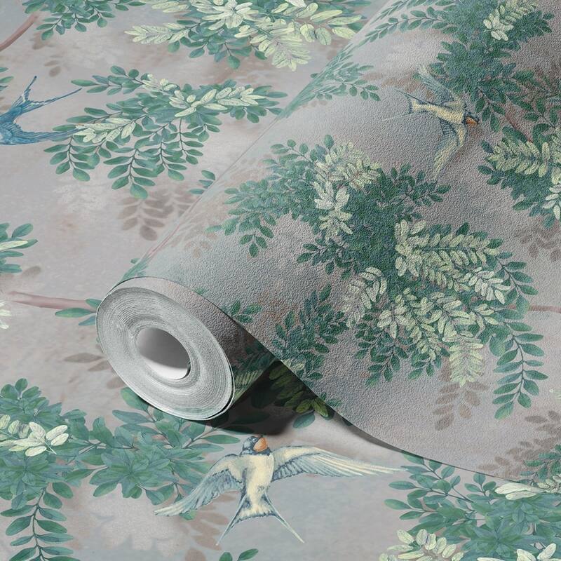 Verdant Canopy with Songbirds Botanical Wallpaper Mural
