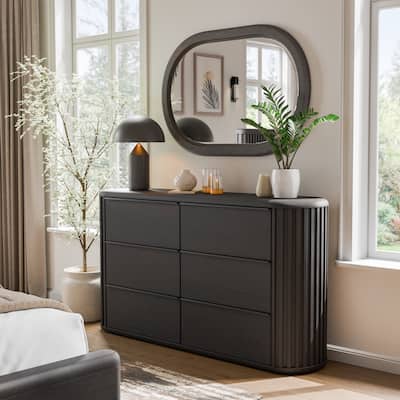 Furniture of America Caelan Modern 2-piece Black Solid Wood Dresser and Mirror Set