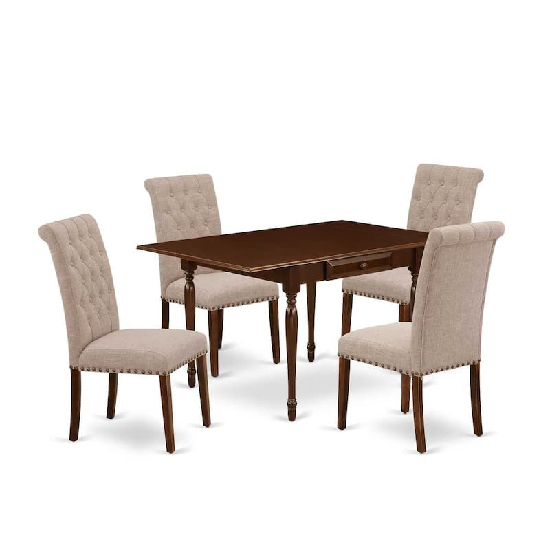 HomeStock 5-Pc Mahogany Finish Solid Wood Top - Dining Room Set with Dropleaf - Seats 4