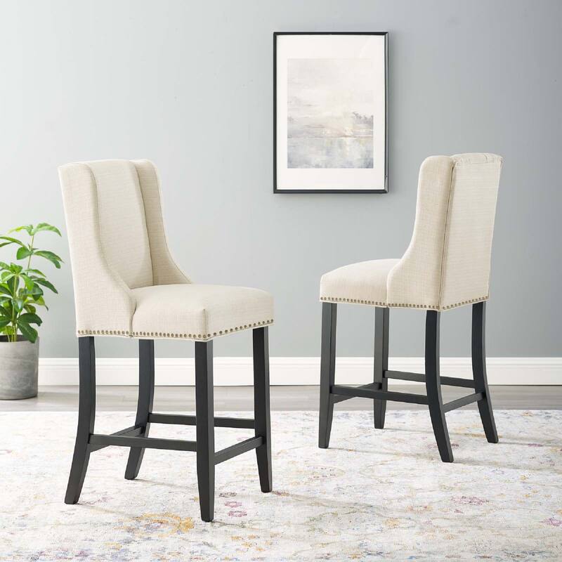Modway Baron Counter Stool Upholstered Fabric Set of 2 in Beige