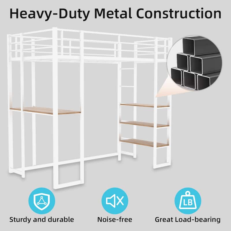 Iron Frame Bed With Bed And Table, Children'S And Youth Home Bed With L-Shaped Desk, Iron Frame Bed With Railing And Stairs