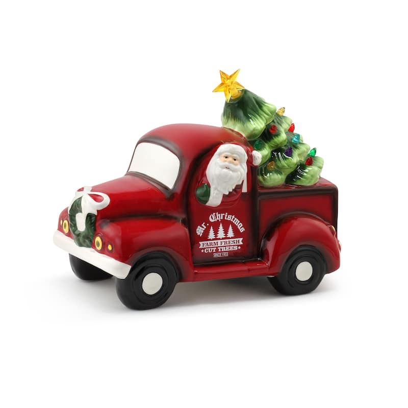 10.25" Nostalgic Ceramic Truck - White Santa