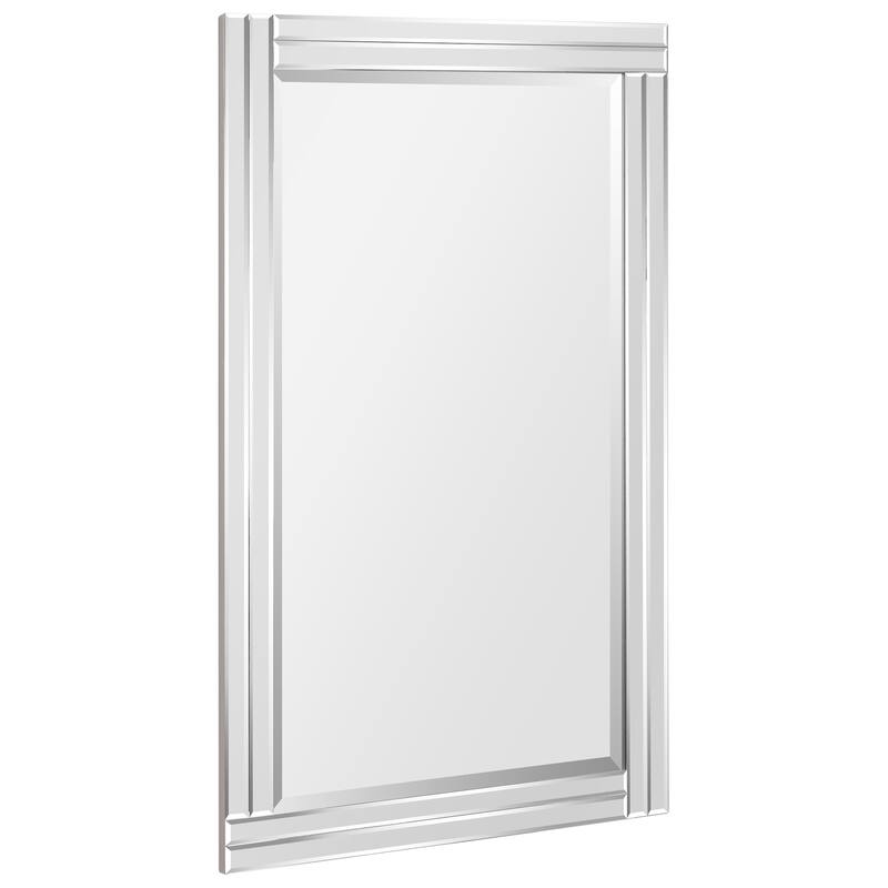 Moderno Stepped Beveled Rectangle Wall Mirror, Solid Wood Frame, 1"-Beveled Center Mirror, Ready to Hang - Clear